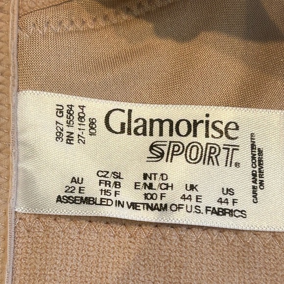 Glamorise Sport Beige Wireless Bra Sz 44F DDD Exercise Athletic - Picture 5 of 6